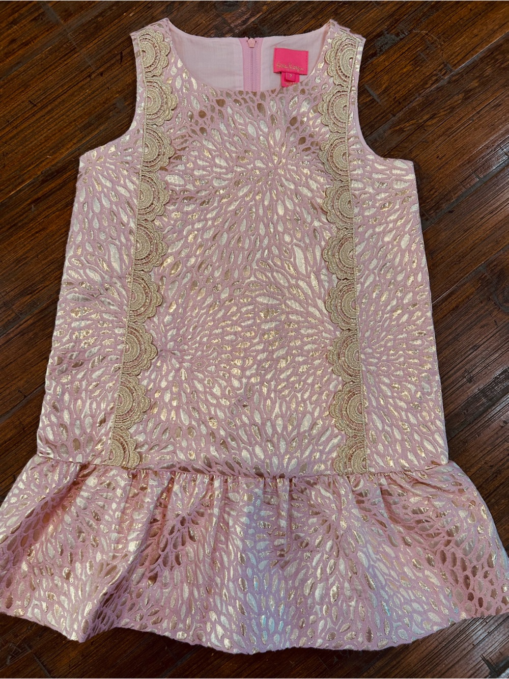 Lilly Pulitzer Pink Dress with Gold Lace Trim. Thalia Dress. NWOT.